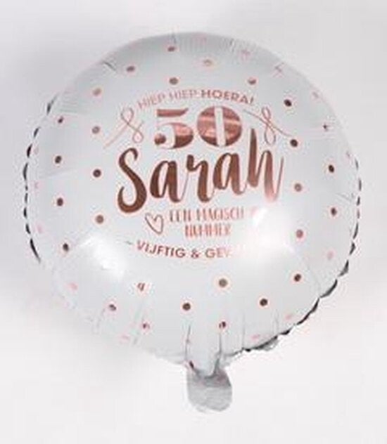 Foil ballon wit Hiep hiep hoera 50 Sarah