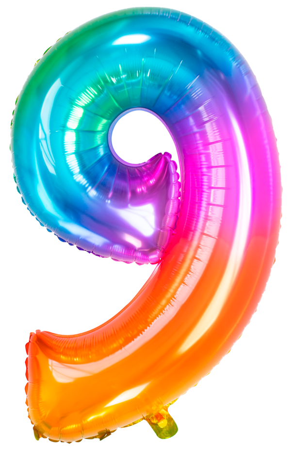 Folie Ballon cijfer 9 Yummy Gummy Rainbow 86 cm