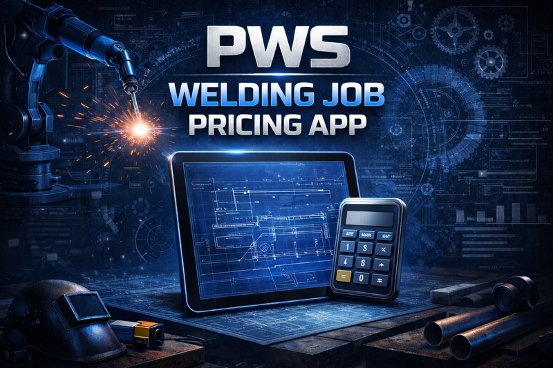 PWS welding job pricing app interface used to calculate job costs based on material, labor, and fabrication variables.