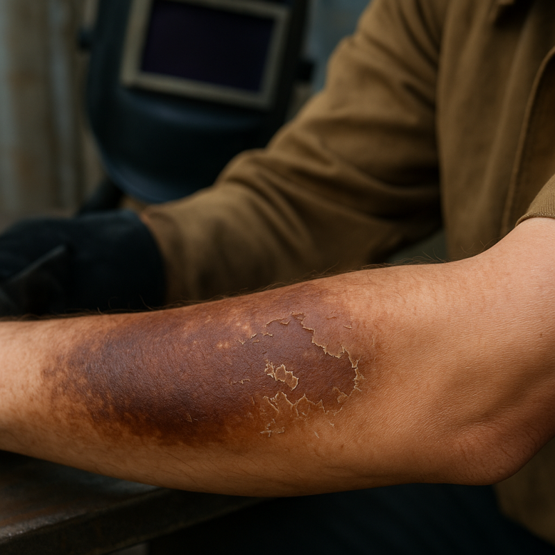Arm peeling from UV arc exposure caused by welding without long sleeves