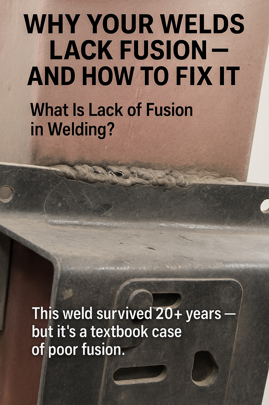 Weld with visible lack of fusion due to low amperage and poor technique