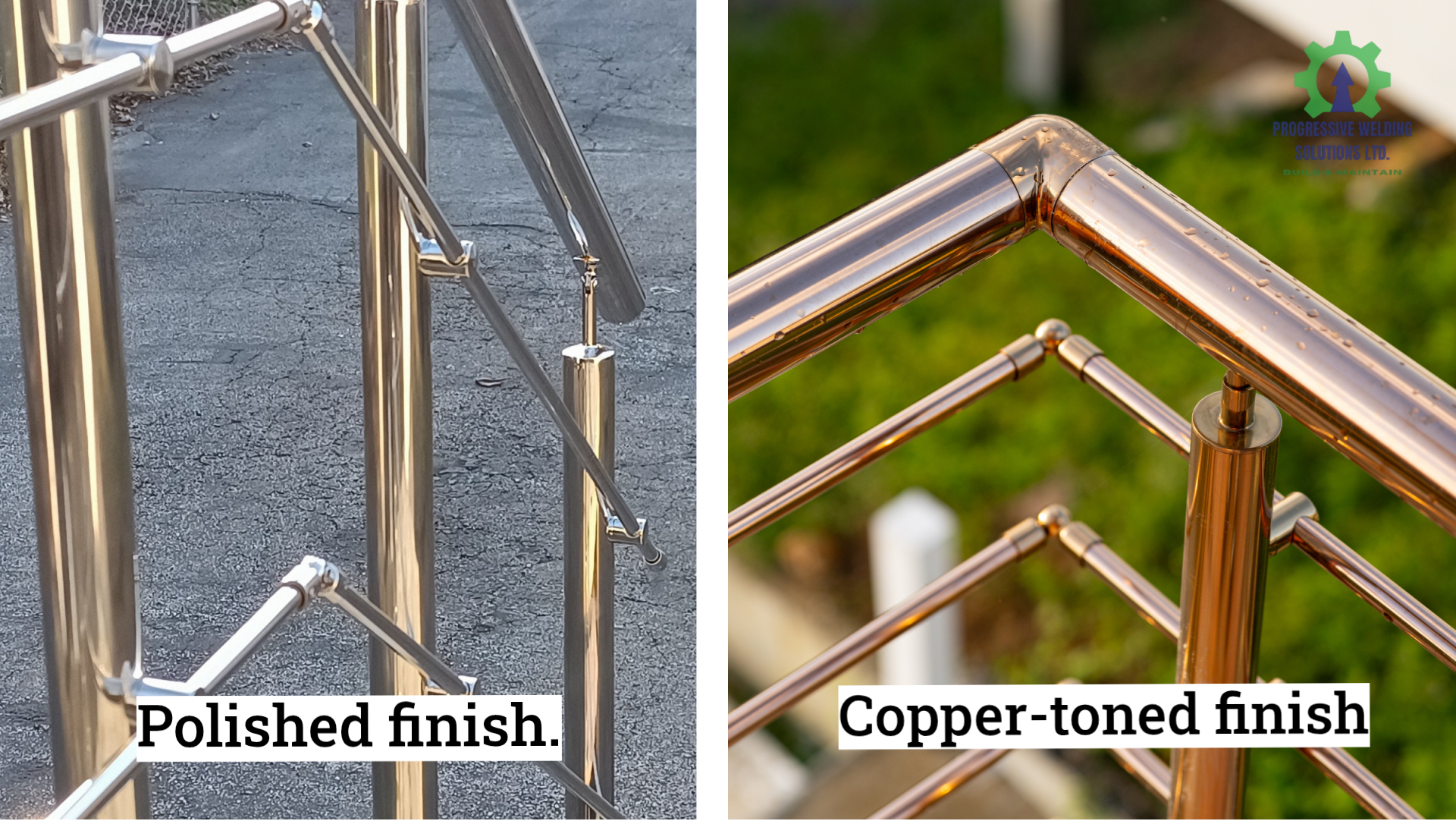 Polished finished and coper toned stainless steel railings supplied by progressive welding solutions