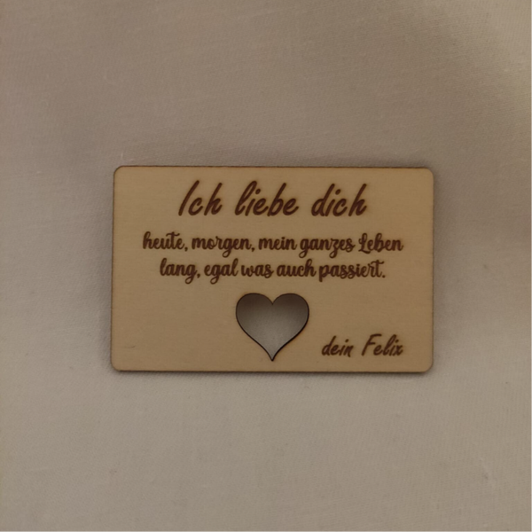 kleine Holz-Botschaft „heute, morgen, mein ganzes Leben“
