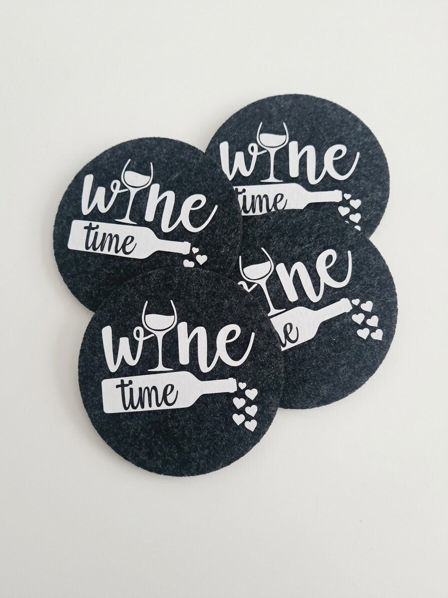 Filzuntersetzer "Wine Time - Herzenssache"