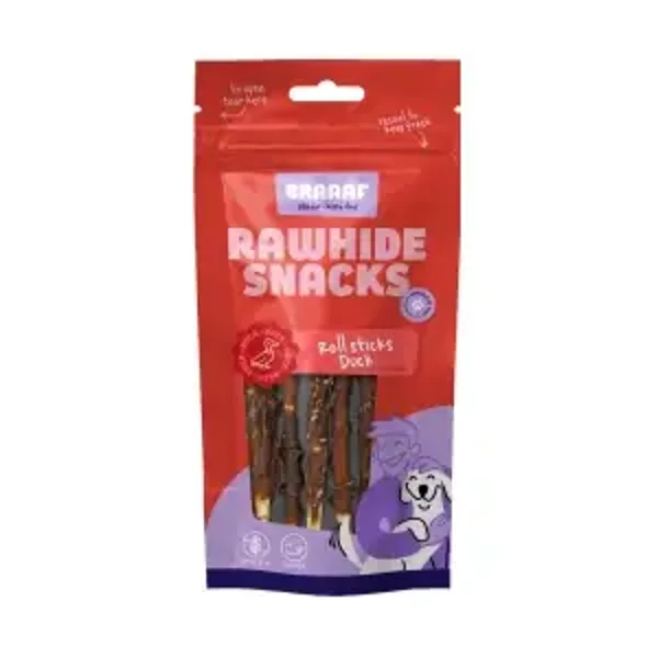Braaaf Rawhide Roll Sticks Canard - 8 pièces