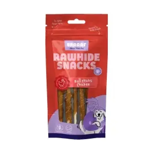 Braaaf Rawhide Roll Sticks Poulet - 8 pièces