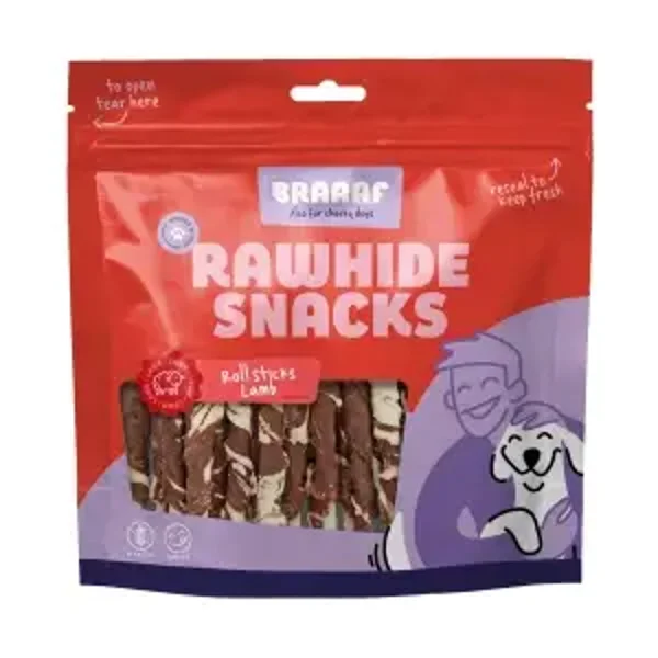 Braaaf Rawhide Roll Sticks Agneau & Poisson - 25 pcs