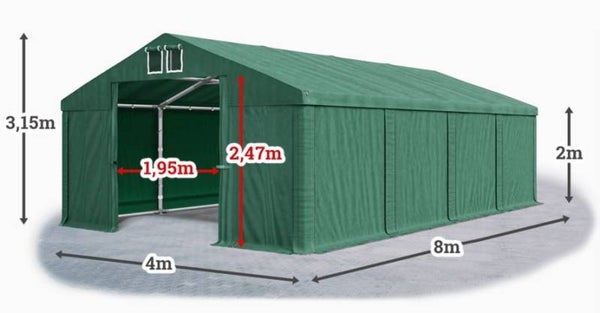Tent 4m x 8m x 2/3.15m Groen