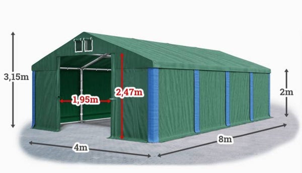 Tent 4m x 8m x 2/3.15m Groen/blauw
