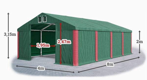 Tent 4m x 8m x 2/3.15m Groen/rood