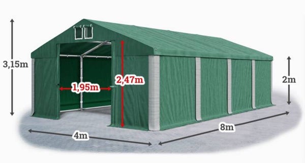 Tent 4m x 8m x 2/3.15m Groen/grijs