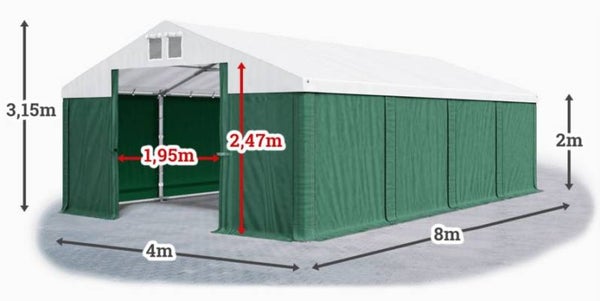 Tent 4m x 8m x 2/3.15m Wit/groen/groen