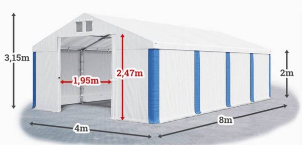 Tent 4m x 8m x 2/3.15m Wit/blauw