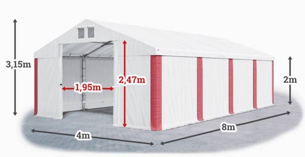 Tent 4m x 8m x 2/3.15m Wit/rood