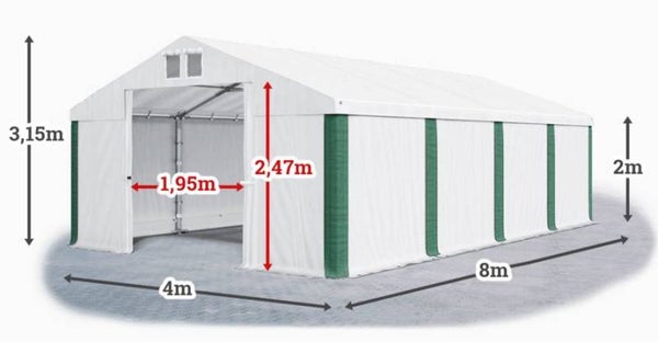 Tent 4m x 8m x 2/3.15m Wit/groen