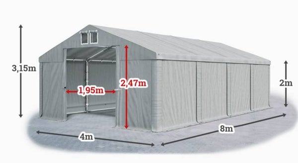 Tent 4m x 8m x 2/3.15m Grijs