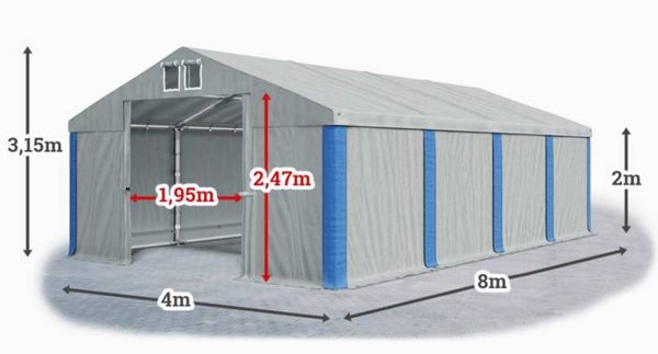Tent 4m x 8m x 2/3.15m Grijs/blauw