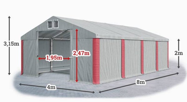 Tent 4m x 8m x 2/3.15m Grijs/rood