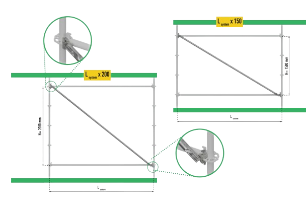VERTICALE DIAGONALEN H150 CM en 200 CM VAK 157 CM  207 CM  257 CM  307 CM