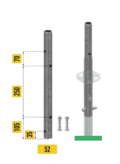 LOSSE PIN VOOR STAANDERS BEVESTIGD MET 2 BOUTEN