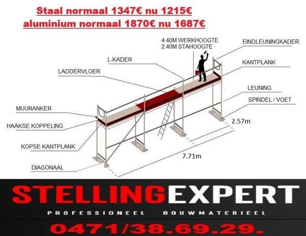 Pakket 34m² keuze uit 2 type's in staal of alu vaklengte 2.5m