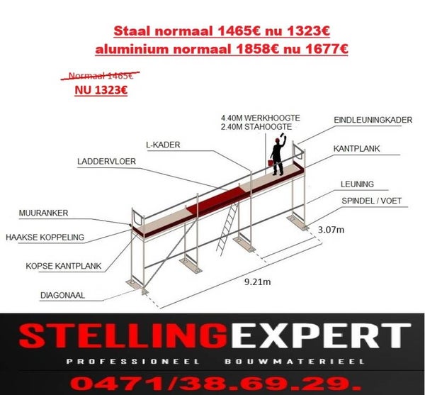 Pakket 40m² keuze uit 2 type's in staal of alu vaklengte 3.0m