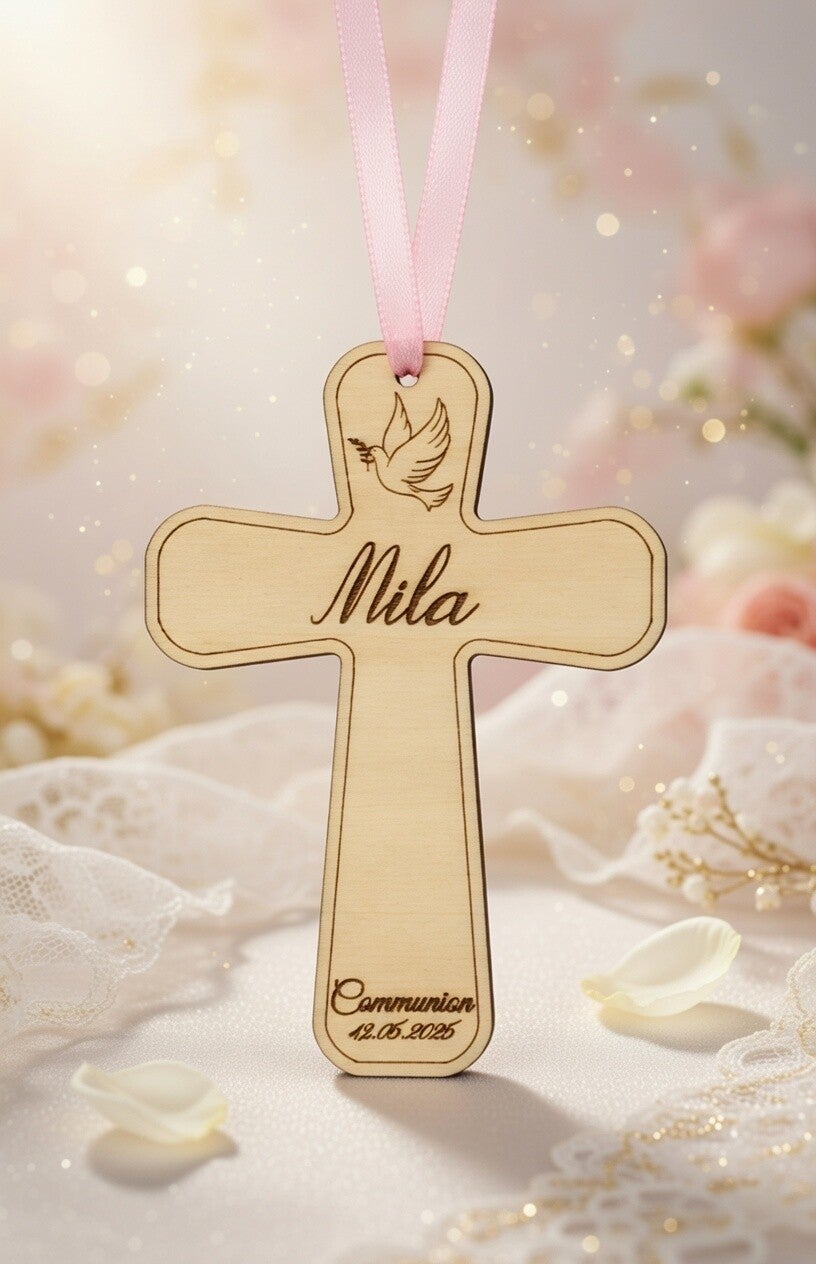 Croix de Communion en Bois Personnalisée – Le cadeau symbolique parfait pour sa première communion