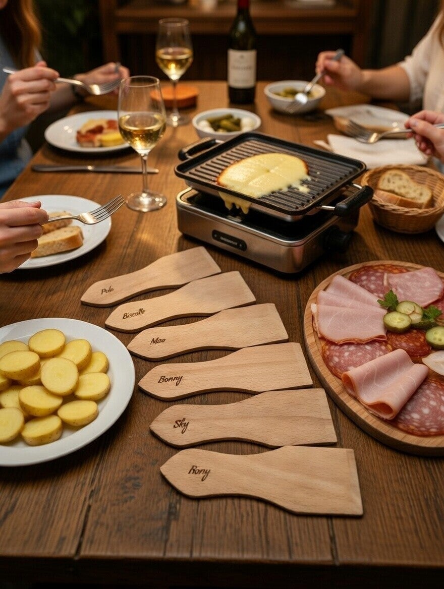 Spatules à Raclette Personnalisées en Bois Gravé – Lot de 6 Prix : 12 €
