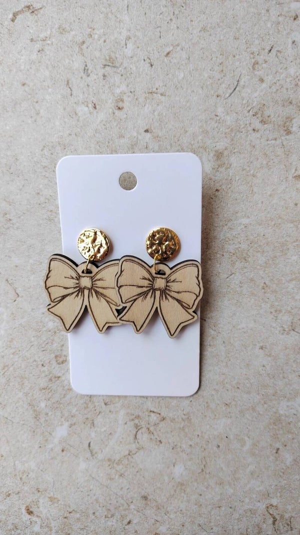 Boucles d'Oreilles Nœud Bois Gravé | Lucile Créart