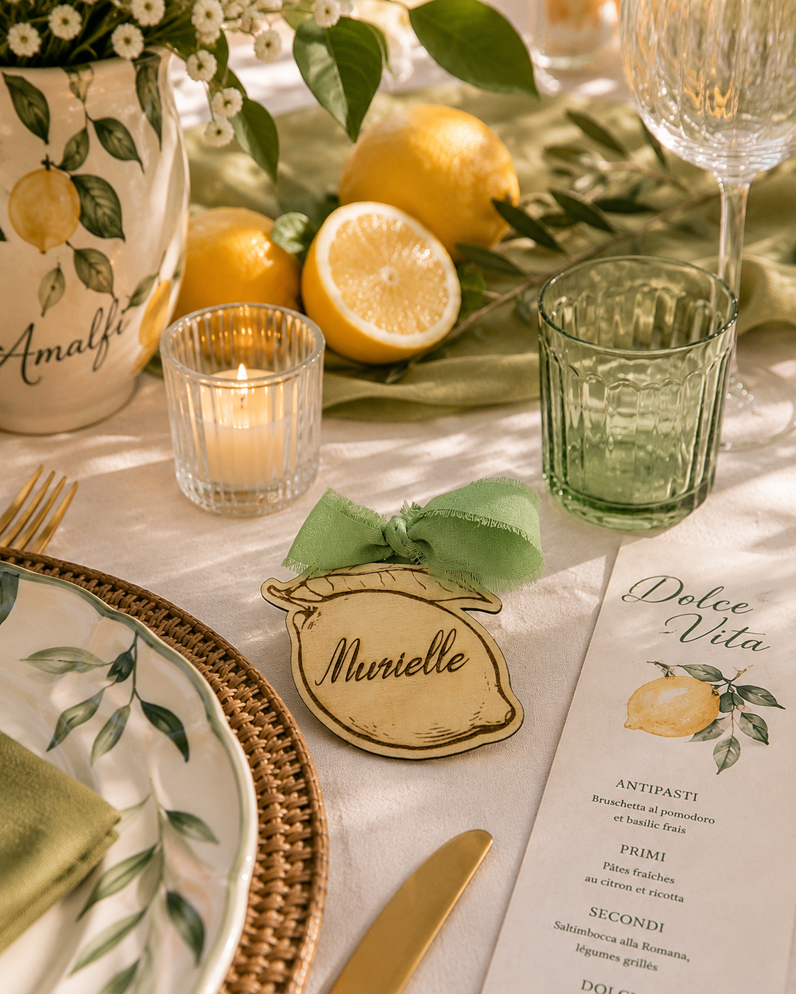 Marque-Place  Dolce Vita Citron Bois Personnalisé Mariage – Prénom Gravé