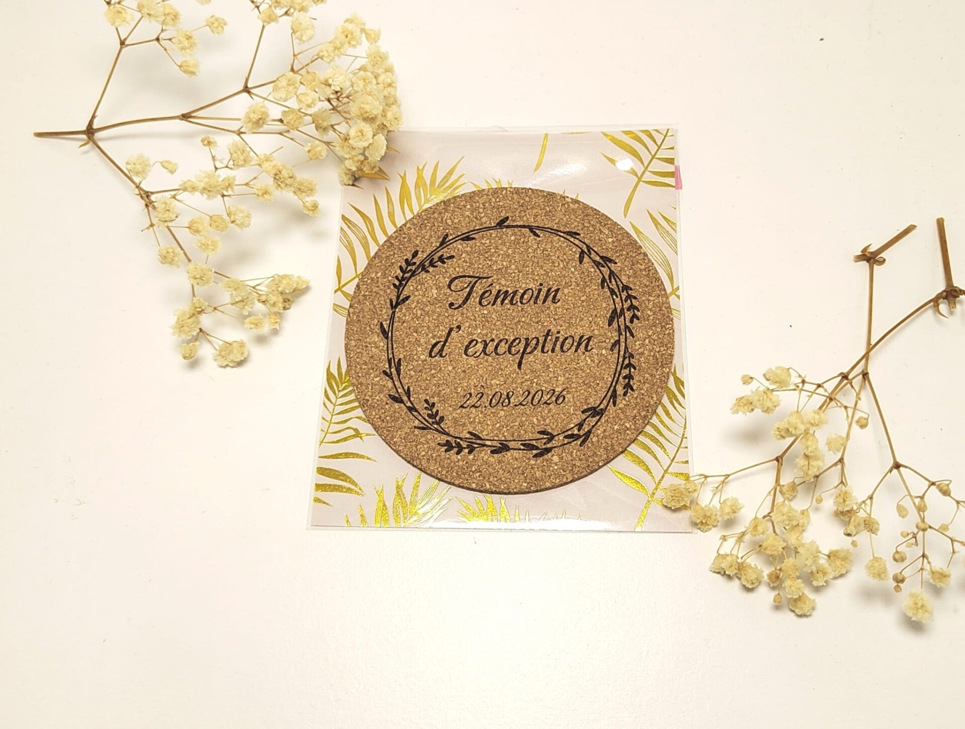 Sous-verre en Liège Personnalisé "Témoin d'Exception" – Cadeau Mariage