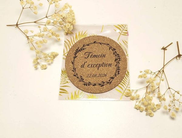 Sous-verre en Liège Personnalisé "Témoin d'Exception" – Cadeau Mariage