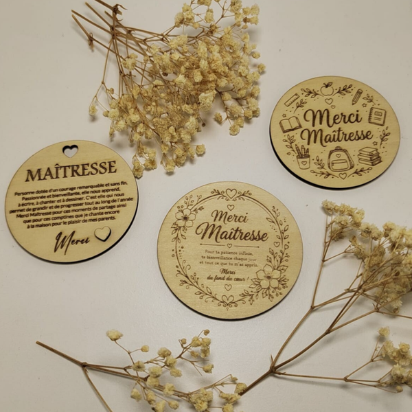 Magnet Maîtresse en bois gravé au laser – Cadeau fin d'année maîtresse – Lucile Cré Art