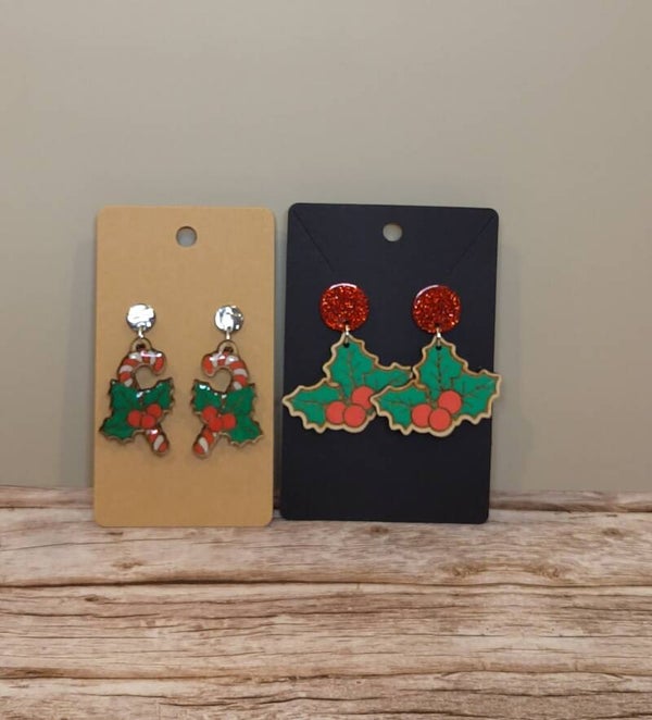 Boucles d'oreilles houx et sucre d'orge