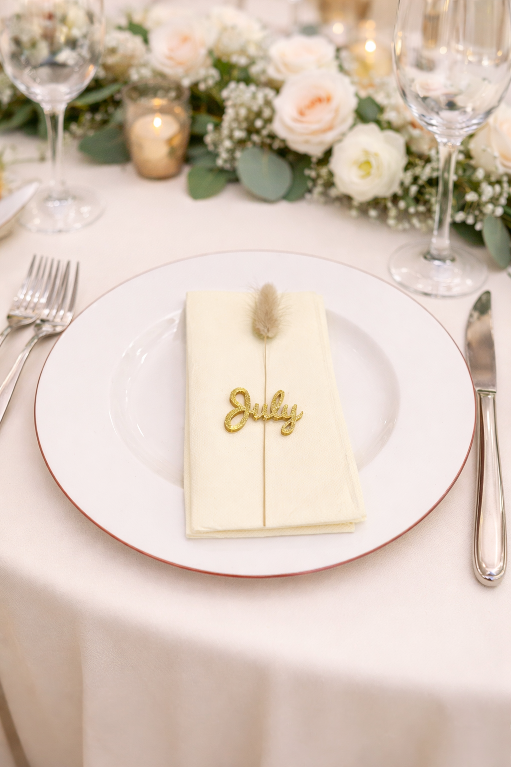 Prénom personnalisé mariage en PLA doré – décoration de table élégante