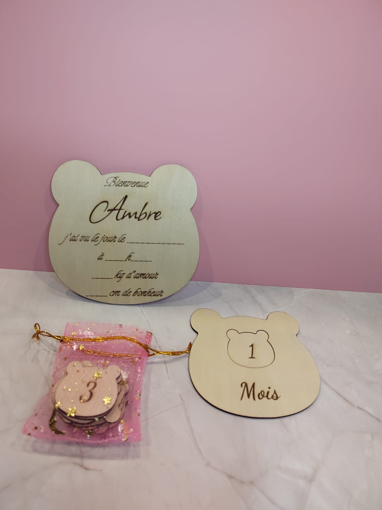 Set Naissance Personnalisé – Pancarte & Disques Moisiversaire