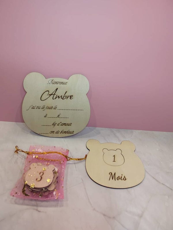 Set Naissance Personnalisé – Pancarte & Disques Moisiversaire