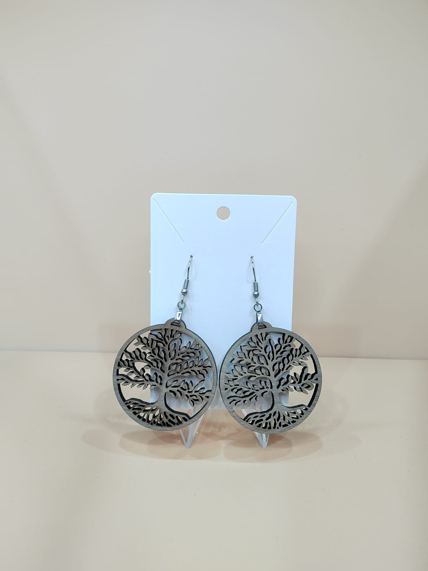 Boucles d’oreilles en bois Arbre de Vie – Bijou symbolique naturel