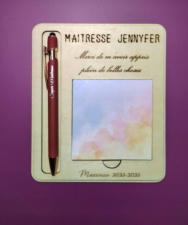 Set Cadeau Maîtresse Personnalisé – Porte-bloc & Stylo