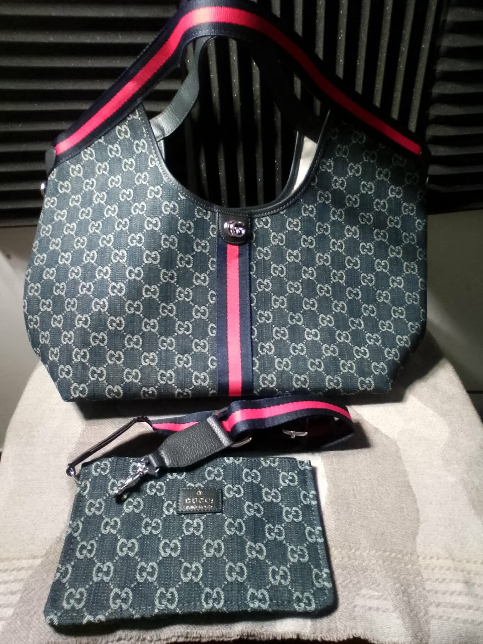 Gucci Denim  Large Giglio Tote