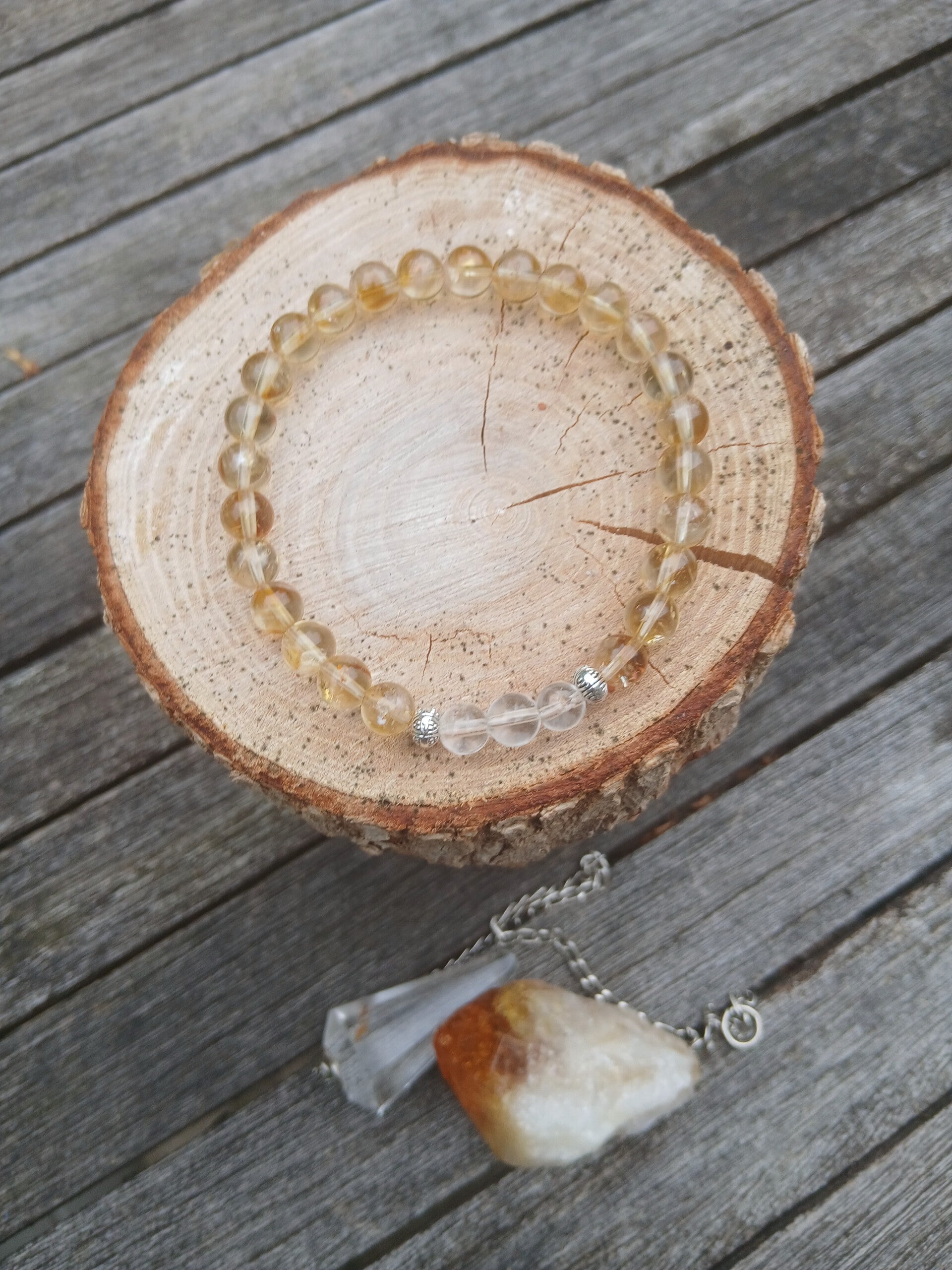 Bracelet " Solaire " en Citrine et Cristal de Roche