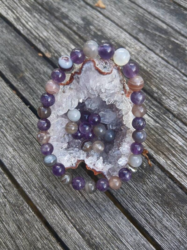 Bracelet " Mélie " Agate du Bostwana et Améthyste