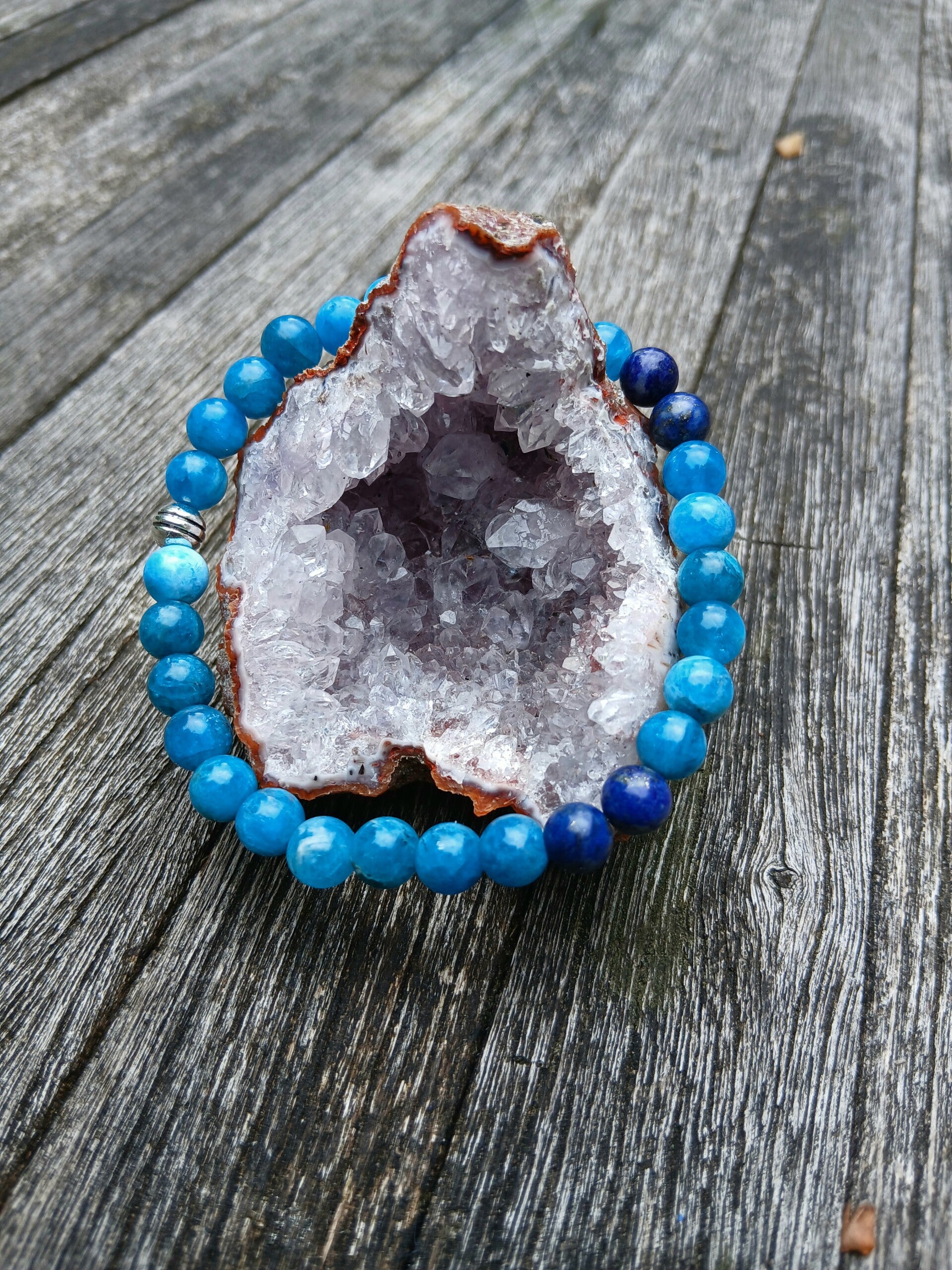 Bracelet en " Apatite Bleue et Lapis - Lazuli " Alignement