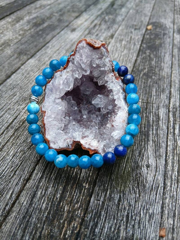 Bracelet en " Apatite Bleue et Lapis - Lazuli " Alignement