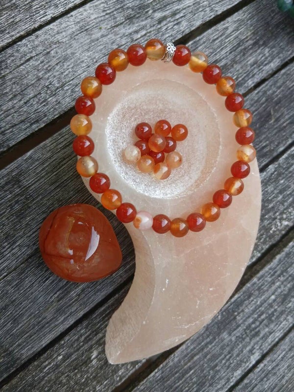 Bracelet " Duo de Cornaline " La pierre  Couché de Soleil  + Sa pierre en Cornaline Naturelle
