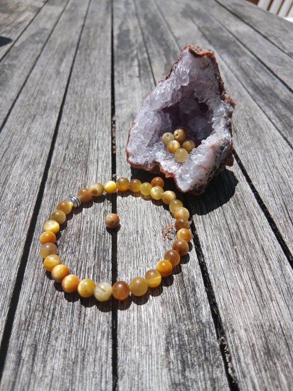 Bracelet en Œil-de-Tigre Blanc ! en pierres de 6 mm