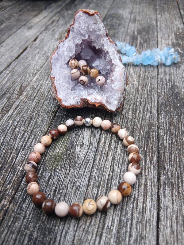 Bracelet en " Jaspe zèbre brun" en 6mm.