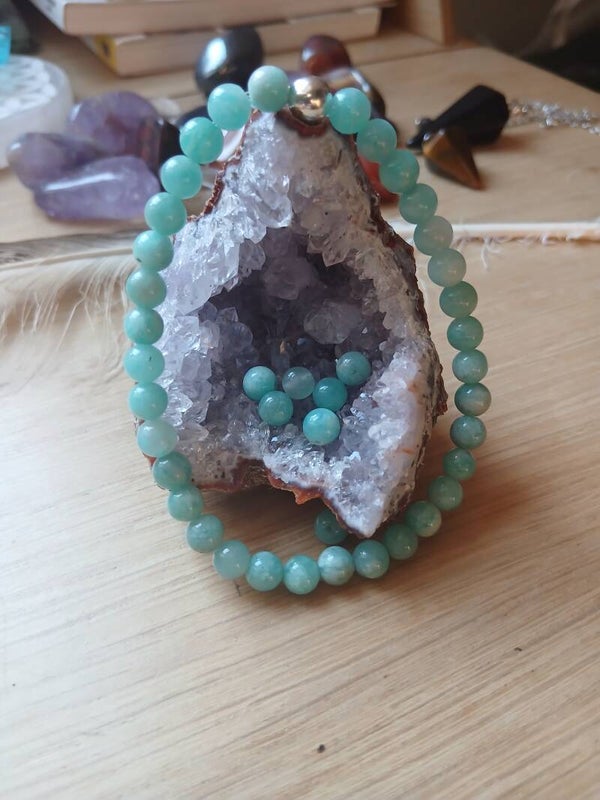 Bracelet en Amazonite  Verte du Pérou en 5 mm "Lâcher-Prise