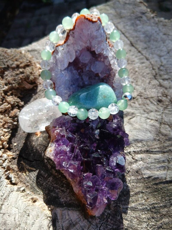 Bracelet " Duo Energétique" Aventurine Verte et Cristal de Roche!