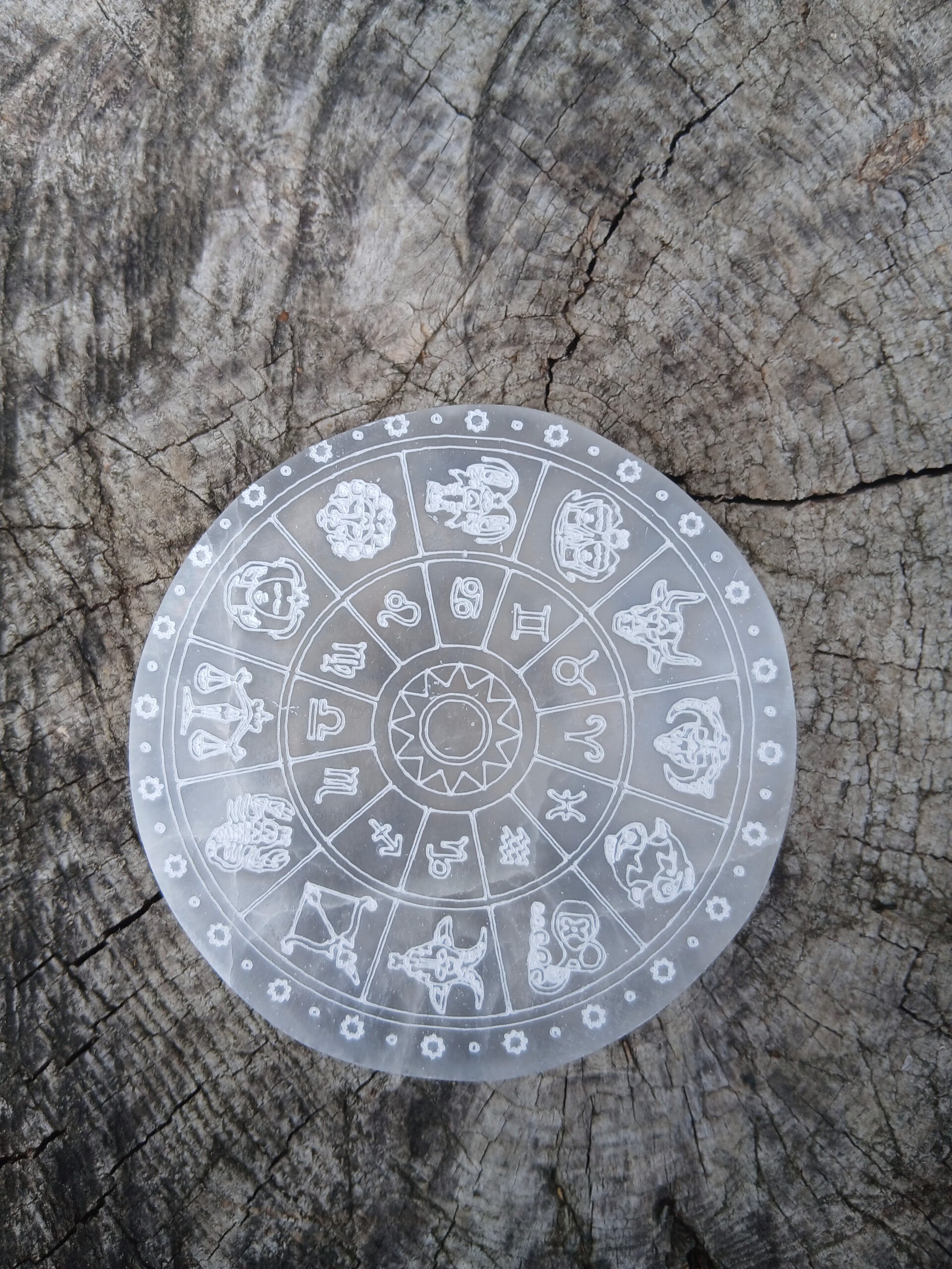 Fleur de Vie en Sélénite " Signe Astro " 10 cm